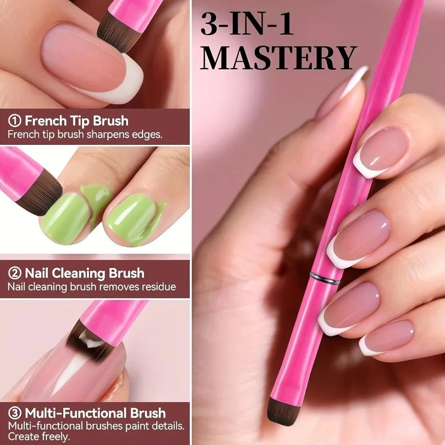3 in 1 French Nail Brush with Multifunctional Head - Fine Nail Brush for Gel and Acrylic Nails for Precise Cleaning