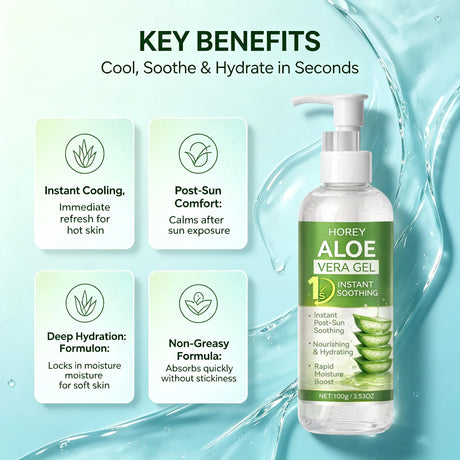 Aloe Vera Gel Instant Soothing After-Sun Moisturizing Hydrating For Face & Body Refreshing Hydrates Dry Skin with Aloe Water