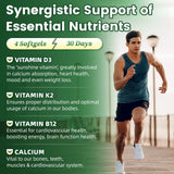 BEWORTH Vitamin D3K2 Calcium Capsules Support Immune Heart，Muscle & Bone Health Help Optimize Calcium Absorption & Distribution