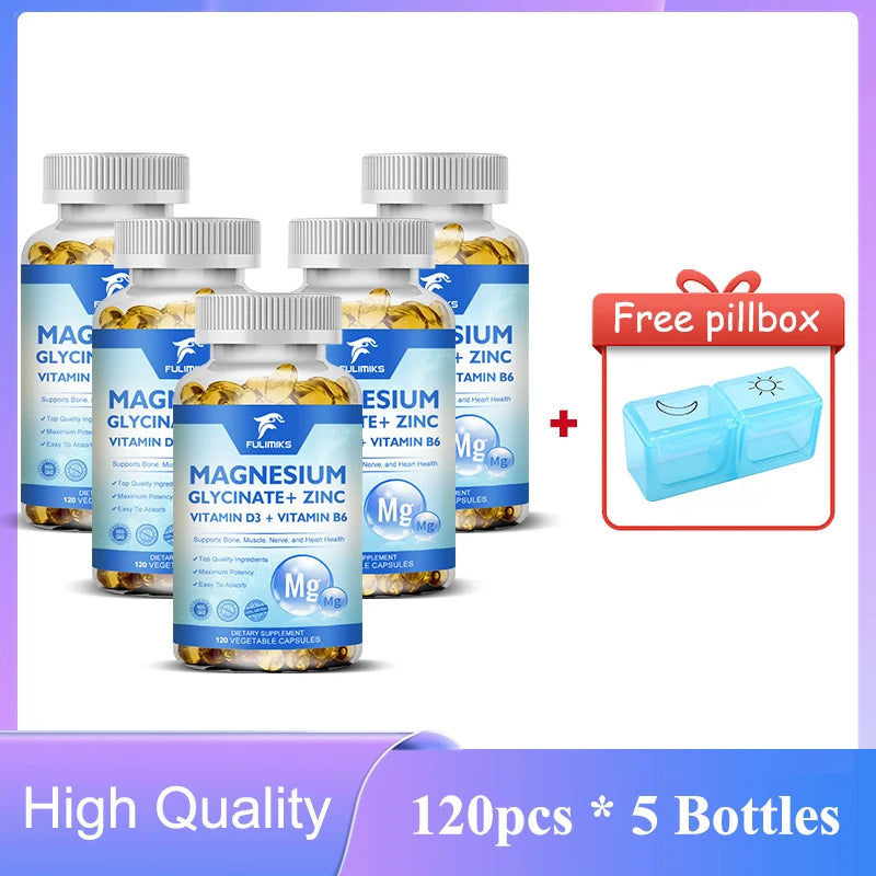 Magnesium Glycinate + Zinc Supplement Capsules, High Absorption, Support Sleep Health, Bone Joint, Brain, Strengthen Immune