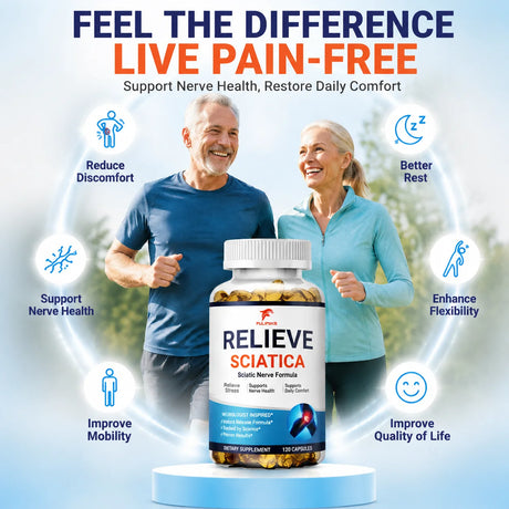 Relieve Sciatica Capsules, Support Lower Lumbar Sciatic, Hip, Thigh, Leg, Foot, Nerve & Joint Health, Relax Muscles, Flexibility