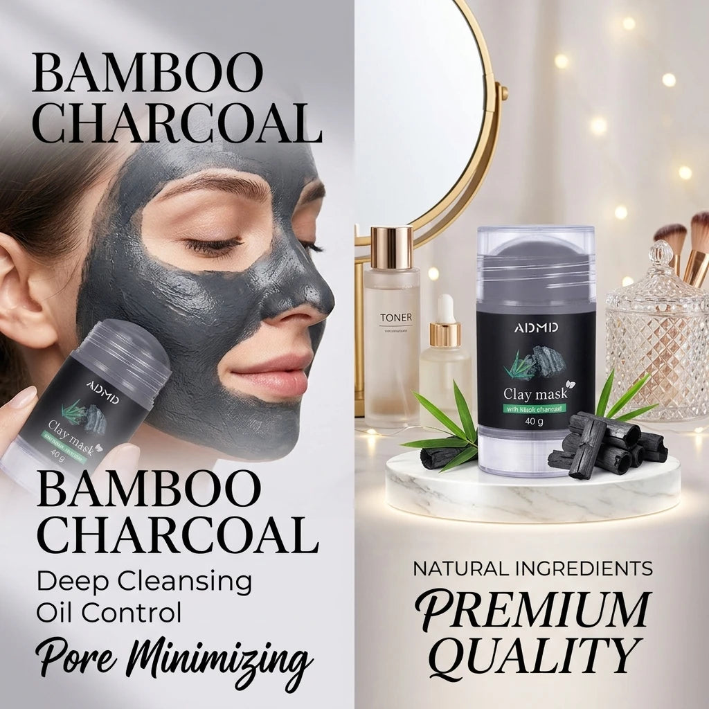 Bamboo Charcoal Mud Mask Stick – Cleanses Moisturizes Controls Oil Absorbs Impurities Tightens Pores and Cares for Facial Skin