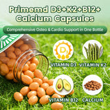 BEWORTH Vitamin D3K2 Calcium Capsules Support Immune Heart，Muscle & Bone Health Help Optimize Calcium Absorption & Distribution
