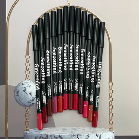 12 Colors Lip Liner Pen Set Fashion Black Rod Waterproof Non-stick Cup Easy To Color Lipstick Pen Makeu