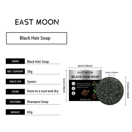 East Moon Bamboo Charcoal Hair Darkening Shampoo Soap Repair White Hair Dye Nourish Oil Control Improve Gray Hair Shampoo Soap
