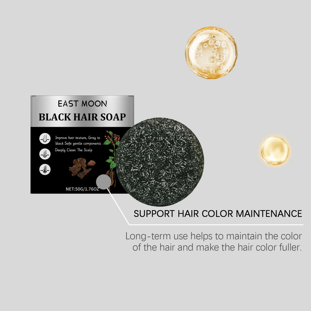 East Moon Bamboo Charcoal Hair Darkening Shampoo Soap Repair White Hair Dye Nourish Oil Control Improve Gray Hair Shampoo Soap