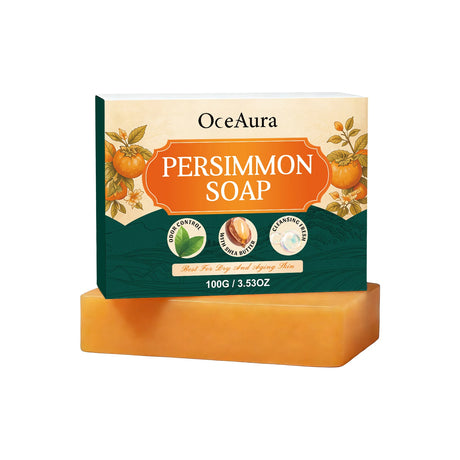 Oceaura Persimmon Soap Bar Body Odor Control Moisturizing Skin Keep Brighten Long-Lasting Freshness Daily Cleansing Fruit Handmade Shower Soap