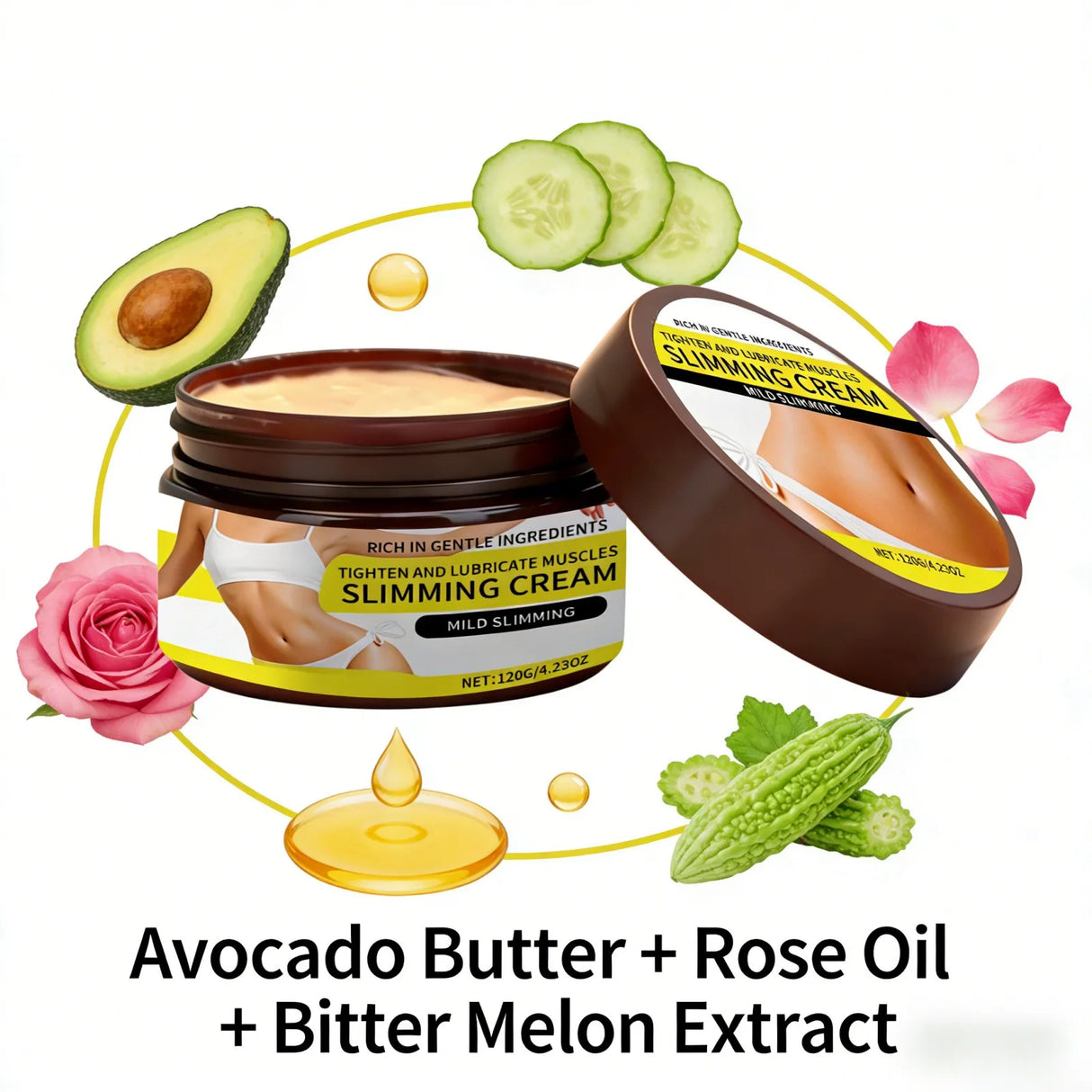 Anti Cellulite Cream for Body Massage Rose Oil Moisturizing Skin Firming Shaping Body Care Soft Fat Burning Slimming Cream 120g