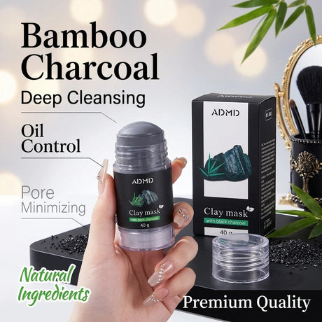 Bamboo Charcoal Mud Mask Stick – Cleanses Moisturizes Controls Oil Absorbs Impurities Tightens Pores and Cares for Facial Skin