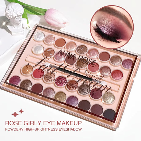 34-Color Eyeshadow Palette with Brush-High Pigment Matte & Shimmer Finishes Waterproof & Sweatproof Perfect - Coral & Nude Tones