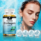 Marine Collagen Complex Capsules, Hydrolyzed Peptides for Skin Elasticity, Hair, Nails, Joint & & Bones Health, Glowing Beauty