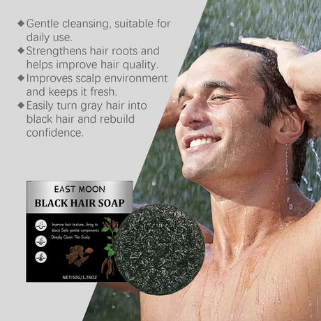 East Moon Bamboo Charcoal Hair Darkening Shampoo Soap Repair White Hair Dye Nourish Oil Control Improve Gray Hair Shampoo Soap