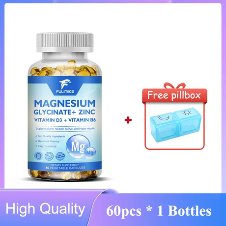 Magnesium Glycinate + Zinc Supplement Capsules, High Absorption, Support Sleep Health, Bone Joint, Brain, Strengthen Immune