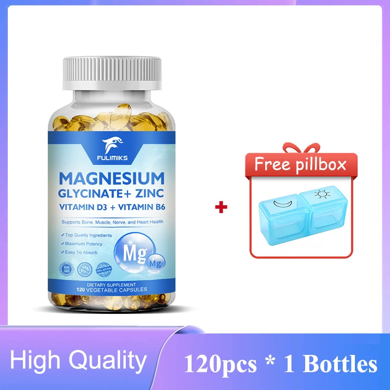 Magnesium Glycinate + Zinc Supplement Capsules, High Absorption, Support Sleep Health, Bone Joint, Brain, Strengthen Immune