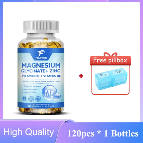 Magnesium Glycinate + Zinc Supplement Capsules, High Absorption, Support Sleep Health, Bone Joint, Brain, Strengthen Immune