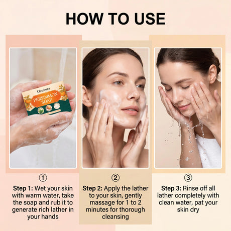 Oceaura Persimmon Soap Bar Body Odor Control Moisturizing Skin Keep Brighten Long-Lasting Freshness Daily Cleansing Fruit Handmade Shower Soap