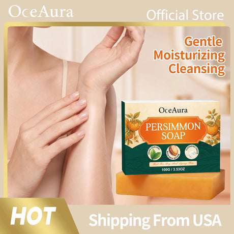Oceaura Persimmon Soap Bar Body Odor Control Moisturizing Skin Keep Brighten Long-Lasting Freshness Daily Cleansing Fruit Handmade Shower Soap