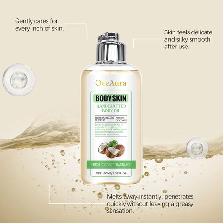 Oceaura 100ml Coconut Body Care Oil Hydrate Nourish Skin Lasting Fragrance Smooth Skin Elasticity Moisturizing Skincare Oil
