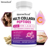 Multi Collagen Peptides Capsules, Type I II III V X, Biotin, Anti-Aging Skin, Hair, Nails, Joints, Gut & Immunity Support