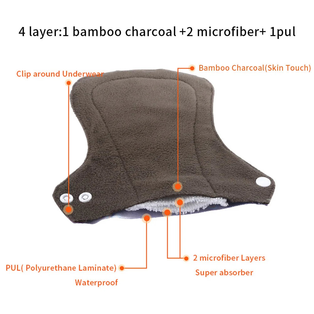 10pcs Organic Bamboo Charcoal Washable Hygiene Menstrual Pads Heavy Flow Sanitary Pads Lady Cloth Pad Reusable Pads