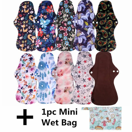 10pcs Organic Bamboo Charcoal Washable Hygiene Menstrual Pads Heavy Flow Sanitary Pads Lady Cloth Pad Reusable Pads