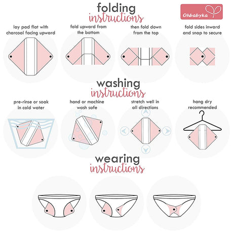 Ohbabyka 5pcs Washable Sanitary Towel Cloth Reusable Menstrual Pads Super-Absorbent Soft and Comfortable Bamboo Sanitary Pads