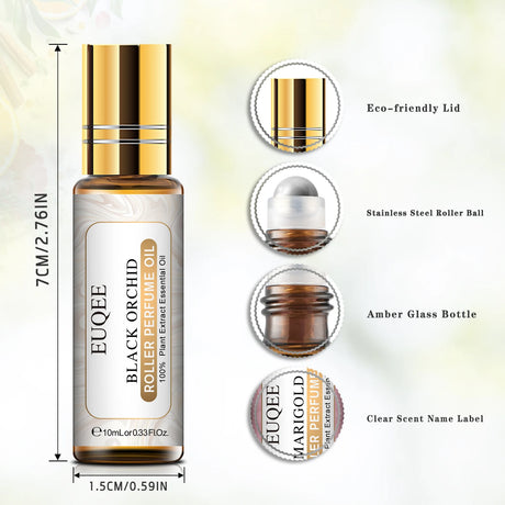 EUQEE 10 Bottles Women Fragrance Oil Gift Set Bubble Gum Jadore White Musk 10ml Roller Fragrance Oil For Diffuser Top Selling