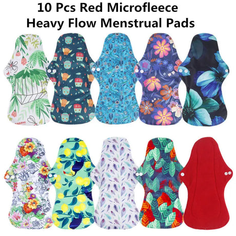10pcs Organic Bamboo Charcoal Washable Hygiene Menstrual Pads Heavy Flow Sanitary Pads Lady Cloth Pad Reusable Pads
