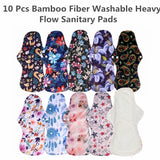 10pcs Organic Bamboo Charcoal Washable Hygiene Menstrual Pads Heavy Flow Sanitary Pads Lady Cloth Pad Reusable Pads