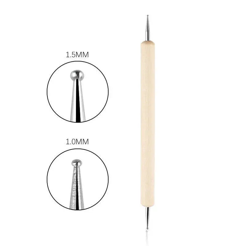Professional Dual-Use Nail Art Dotting Pen Manicure Tool for Creative Design - Swirl Wood Marbleizing Steel Rhinestones