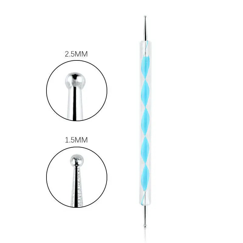 Professional Dual-Use Nail Art Dotting Pen Manicure Tool for Creative Design - Swirl Wood Marbleizing Steel Rhinestones