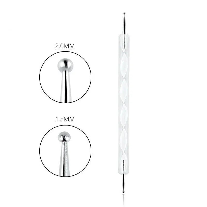 Professional Dual-Use Nail Art Dotting Pen Manicure Tool for Creative Design - Swirl Wood Marbleizing Steel Rhinestones