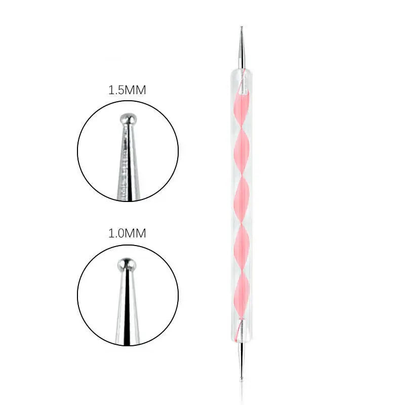 Professional Dual-Use Nail Art Dotting Pen Manicure Tool for Creative Design - Swirl Wood Marbleizing Steel Rhinestones