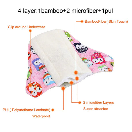 Ohbabyka 5pcs Washable Sanitary Towel Cloth Reusable Menstrual Pads Super-Absorbent Soft and Comfortable Bamboo Sanitary Pads