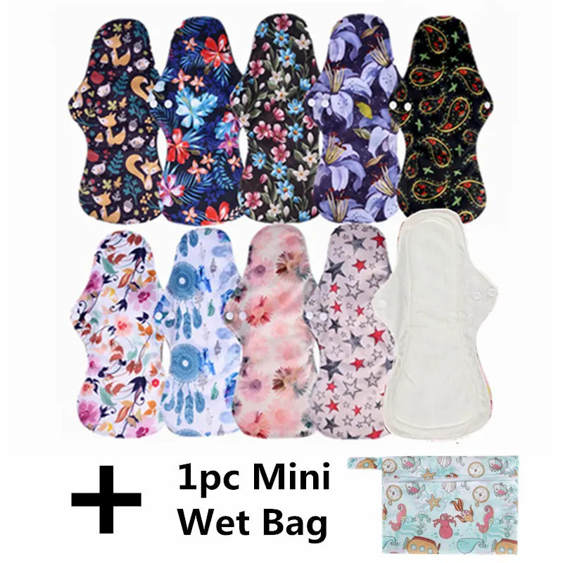 10pcs Organic Bamboo Charcoal Washable Hygiene Menstrual Pads Heavy Flow Sanitary Pads Lady Cloth Pad Reusable Pads
