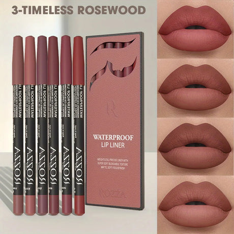 6 PCS/SET Ultra-Fine Wood Lip Liner Set - Nude Brown Collection, Velvet Matte Long Lasting Waterproof 18 Colors Lip Combo