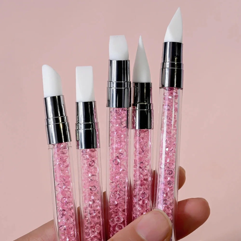 1/5pcs Double Head Silicone Nail Art Dotting Pen Rhinestone Gem Picker Wax Pencil Nail Dotting Tools Polishing Drawing Nail Tool