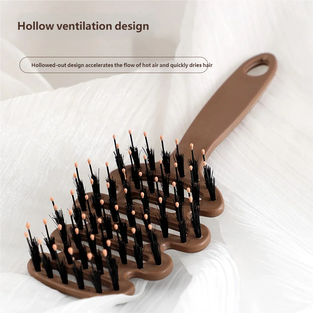 Natural Boar Bristle Hair Comb Hollow Scalp Massage Detangler Brush Anti-frizz Styling Hairbrush for Curly Hair