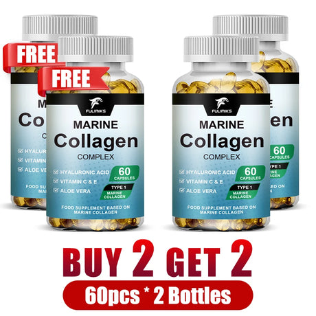 Marine Collagen Complex Capsules, Hydrolyzed Peptides for Skin Elasticity, Hair, Nails, Joint & & Bones Health, Glowing Beauty