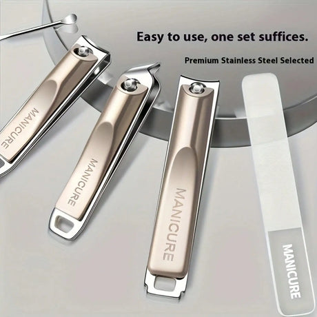 Precision Nail Clippers 5-Piece Set, Double-Edged Sharp And Durable, Complete Set With Ear Pick, Carefully Selected Steel Precision Grinding, Stainless Steel Nail Clipper Set Anti-Splash Rotating Package Five-Piece Pliers Ful