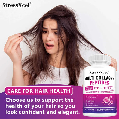 Multi Collagen Peptides Capsules, Type I II III V X, Biotin, Anti-Aging Skin, Hair, Nails, Joints, Gut & Immunity Support