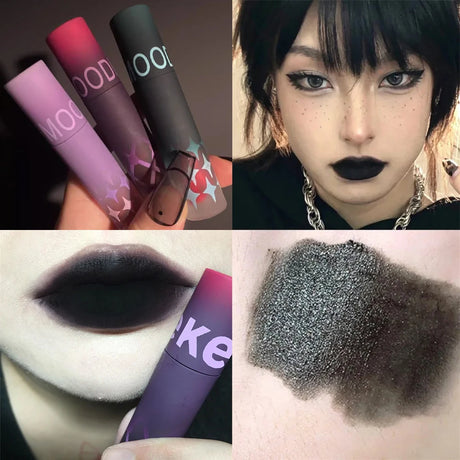 Pigeon Blood Red Matte Lipstick Waterproof and Lasting Blue Gothic Lip Gloss Sexy Punk Black Lip Tint Dark Lip Cream Makeup