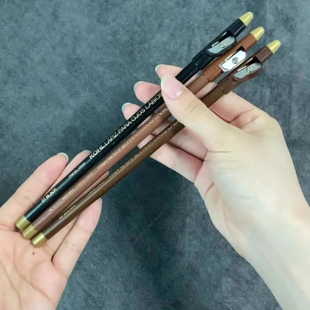 3pcs Eyebrow Pencil Eyeliner lip pencil Natural makeup Long-lasting Black dark coffee light coffee with pencil sharpener