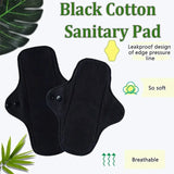 3Pcs Black Pure Cotton Reusable Menstrual Pads Reusable Sanitary Waterproof  Cloth Pads For Heavy Flow Large Sanitary Pads Set