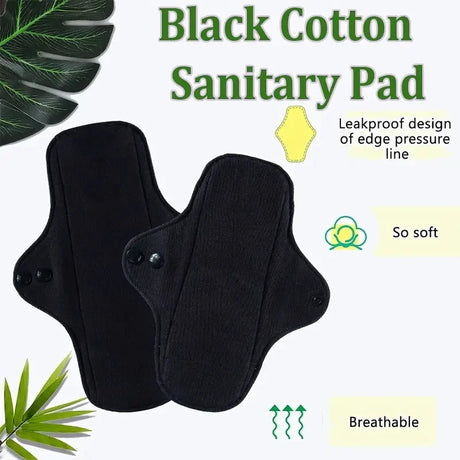 3Pcs Black Pure Cotton Reusable Menstrual Pads Reusable Sanitary Waterproof  Cloth Pads For Heavy Flow Large Sanitary Pads Set