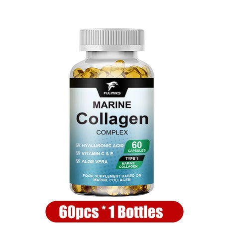 Marine Collagen Complex Capsules, Hydrolyzed Peptides for Skin Elasticity, Hair, Nails, Joint & & Bones Health, Glowing Beauty