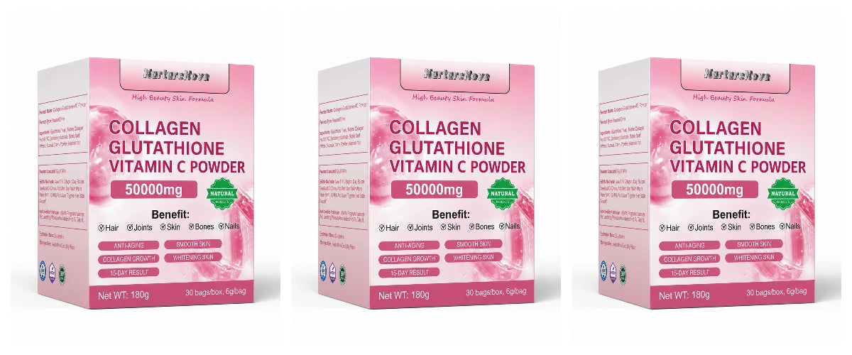 Collagen Peptides Glutathione Vitamin C Powder 30 Sachets, Marine Collagen Drink Mix Antioxidant Wellness Support