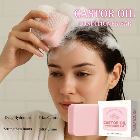 Castor Oil Conditioner Soap Bar,Moisturizing Nourishing Solid Shampoo,Strengthen Hair Roots Care,For Dry Frizzy Damaged Hair