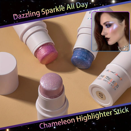 Chameleon Holographic Glitter Shimmer Highlighter Stick, Makeup for Face and Body, Color Changing Glitter Stick Under Light