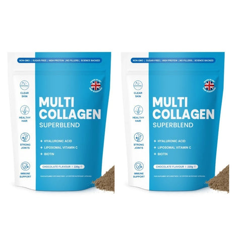 Hydrolyzed Multi Collagen Powder with Hyaluronic Acid, Liposomal Vitamin C Biotin and Grape Seed Extract Chocolate Formula 220g